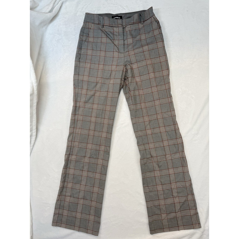 Preppy Plaid High Rise Trousers Tailored Workwear Grey Express Size‎ 6R